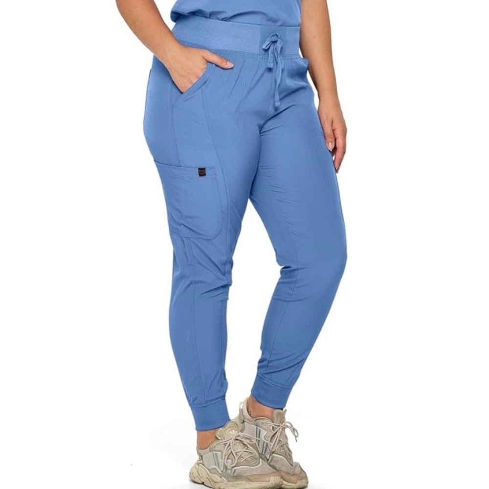 MONARCH Woman’s Premium Stretch Jogger Scrub Pants — L (Petite) Blue EUC